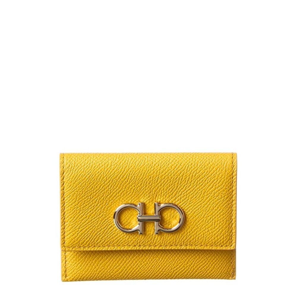 Ferragamo Gancini Leather Card Holder, Yellow - Picture 1 of 3